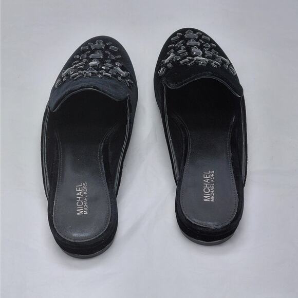 MICHAEL Michael Kors Womens Velvet Mules Size 6.5 Black Crystal Slide Glam - Picture 3 of 10